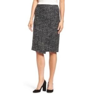 NWOT Emerson Rose Black Tweed asymmetrical Pencil Skirt Size 2